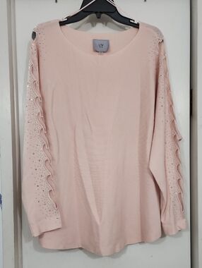 Milano Blush Pink Rhinestone Ruffle Sleeve Sweatshirt
